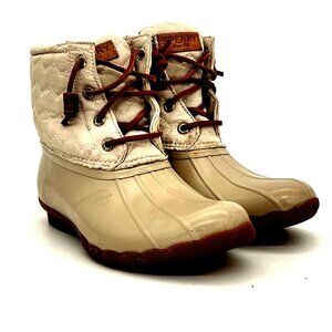Sperry Top Sider Womens Quilted Duck Boots Zipper & Lace-Up Rubber Sole Size 6